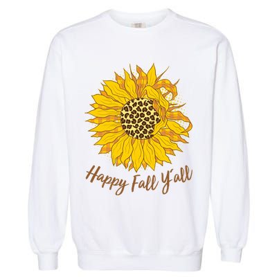 Cute Happy Fall Y'all Leopard Pattern Sunflower Garment-Dyed Sweatshirt