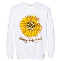 Cute Happy Fall Y'all Leopard Pattern Sunflower Garment-Dyed Sweatshirt