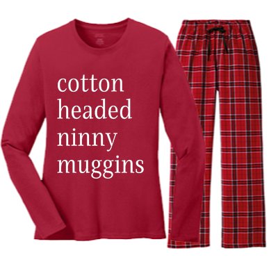 Cotton Headed Funny Christmas Sayings Women's Long Sleeve Flannel Pajama Set 