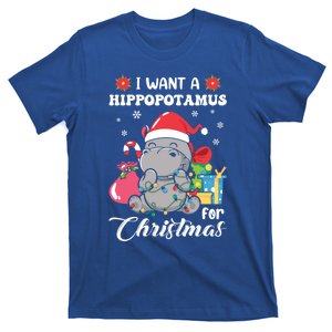 Christmas Hippopotamus Funny Gift Cute Xmas Hippo In Santa Hat Gift T-Shirt