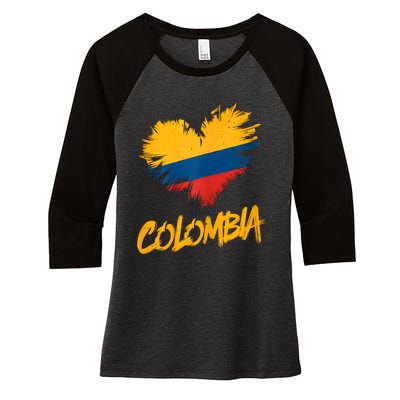 Colombia Heart Flag Women's Tri-Blend 3/4-Sleeve Raglan Shirt