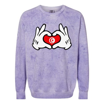 Cartoon Hands Forming Heart Tunisia Flag Colorblast Crewneck Sweatshirt