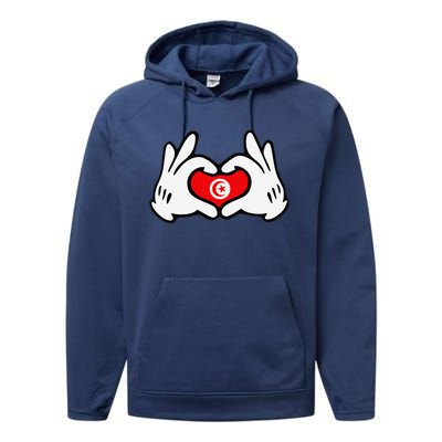 Cartoon Hands Forming Heart Tunisia Flag Performance Fleece Hoodie