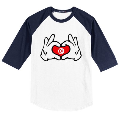 Cartoon Hands Forming Heart Tunisia Flag Baseball Sleeve Shirt