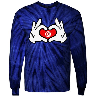 Cartoon Hands Forming Heart Tunisia Flag Tie-Dye Long Sleeve Shirt