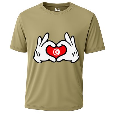 Cartoon Hands Forming Heart Tunisia Flag Cooling Performance Crew T-Shirt