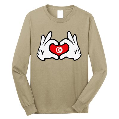 Cartoon Hands Forming Heart Tunisia Flag Long Sleeve Shirt