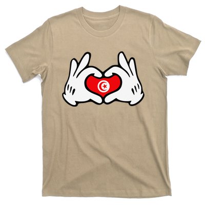 Cartoon Hands Forming Heart Tunisia Flag T-Shirt