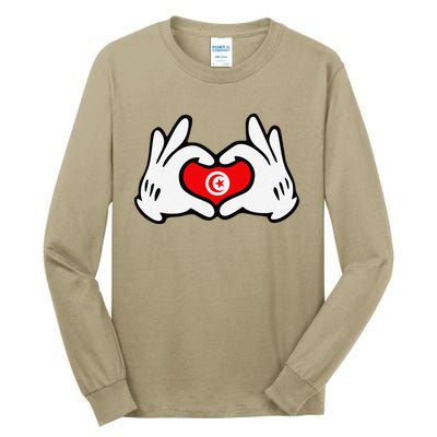 Cartoon Hands Forming Heart Tunisia Flag Tall Long Sleeve T-Shirt