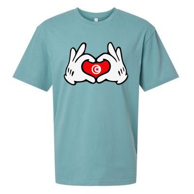 Cartoon Hands Forming Heart Tunisia Flag Sueded Cloud Jersey T-Shirt