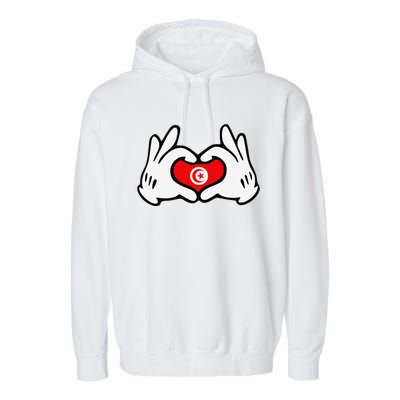 Cartoon Hands Forming Heart Tunisia Flag Garment-Dyed Fleece Hoodie