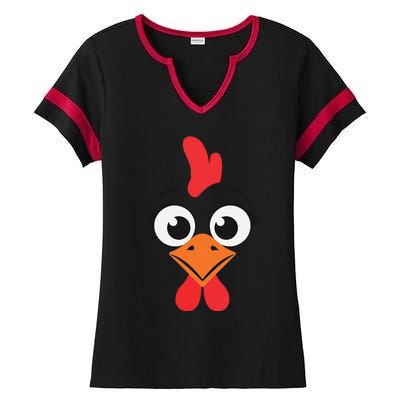 Chicken Hen Face Costume Gift Ladies Halftime Notch Neck Tee