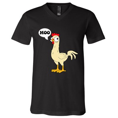 Chicken Hen Fowl Cow Funny Joke Dad Joke V-Neck T-Shirt