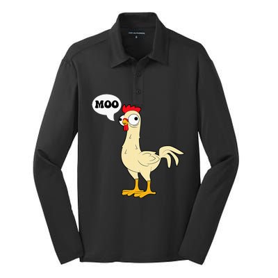 Chicken Hen Fowl Cow Funny Joke Dad Joke Silk Touch Performance Long Sleeve Polo