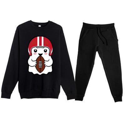 Cute Halloween Football Ghost Fun Sports Apparel Premium Crewneck Sweatsuit Set