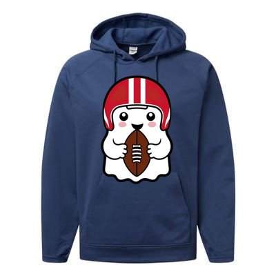 Cute Halloween Football Ghost Fun Sports Apparel Performance Fleece Hoodie