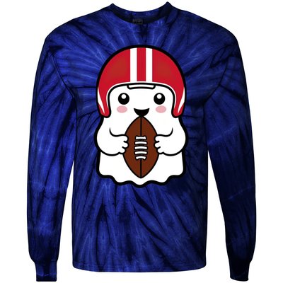 Cute Halloween Football Ghost Fun Sports Apparel Tie-Dye Long Sleeve Shirt