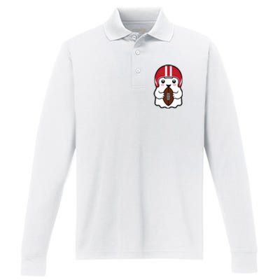 Cute Halloween Football Ghost Fun Sports Apparel Performance Long Sleeve Polo