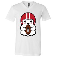 Cute Halloween Football Ghost Fun Sports Apparel V-Neck T-Shirt