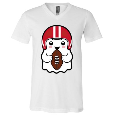 Cute Halloween Football Ghost Fun Sports Apparel V-Neck T-Shirt