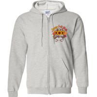 Cute Happy Fall Y'all Woman With Sunflower And Leaves Hair Bun Full Zip Hoodie