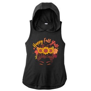 Cute Happy Fall Y'all Woman With Sunflower And Leaves Hair Bun Ladies PosiCharge Tri-Blend Wicking Draft Hoodie Tank