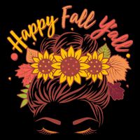 Cute Happy Fall Y'all Woman With Sunflower And Leaves Hair Bun Bucket Hat