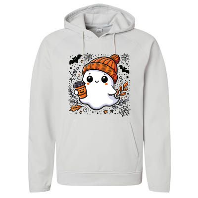 Cute Halloween For Women Halloween Ghost Coffee Women Performance Fleece Hoodie