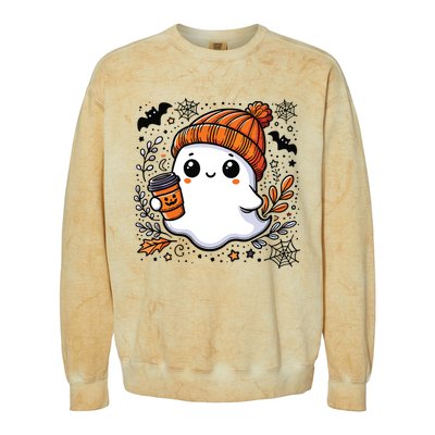 Cute Halloween For Women Halloween Ghost Coffee Women Colorblast Crewneck Sweatshirt