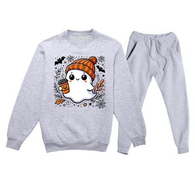 Cute Halloween For Women Halloween Ghost Coffee Women Premium Crewneck Sweatsuit Set