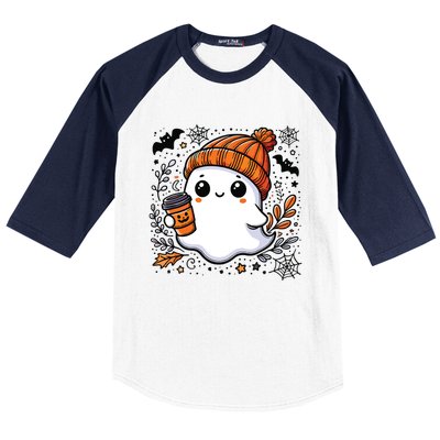 Cute Halloween For Women Halloween Ghost Coffee Women Baseball Sleeve Shirt