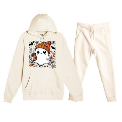 Cute Halloween For Women Halloween Ghost Coffee Women Premium Hooded Sweatsuit Set