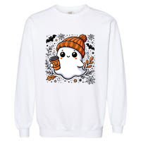 Cute Halloween For Women Halloween Ghost Coffee Women Garment-Dyed Sweatshirt