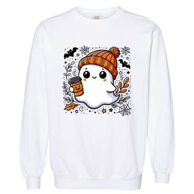 Cute Halloween For Women Halloween Ghost Coffee Women Garment-Dyed Sweatshirt