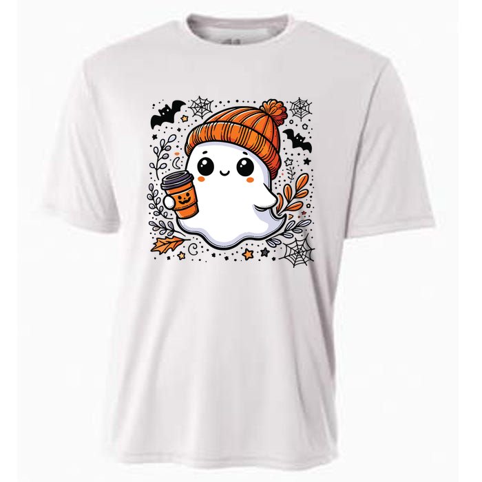 Cute Halloween For Women Halloween Ghost Coffee Women Cooling Performance Crew T-Shirt