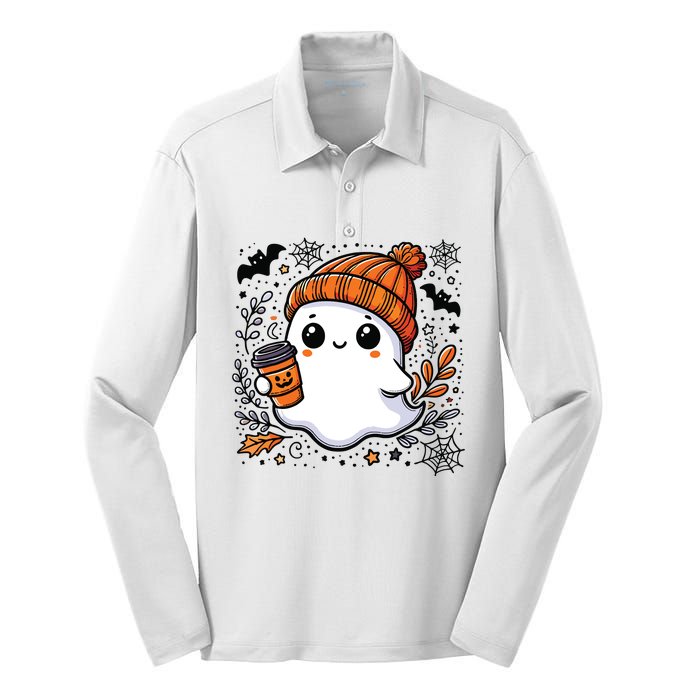 Cute Halloween For Women Halloween Ghost Coffee Women Silk Touch Performance Long Sleeve Polo