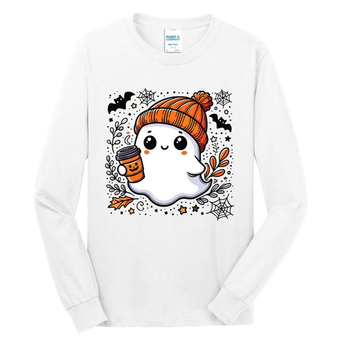 Cute Halloween For Women Halloween Ghost Coffee Women Tall Long Sleeve T-Shirt