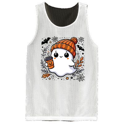 Cute Halloween For Women Halloween Ghost Coffee Women Mesh Reversible Basketball Jersey Tank