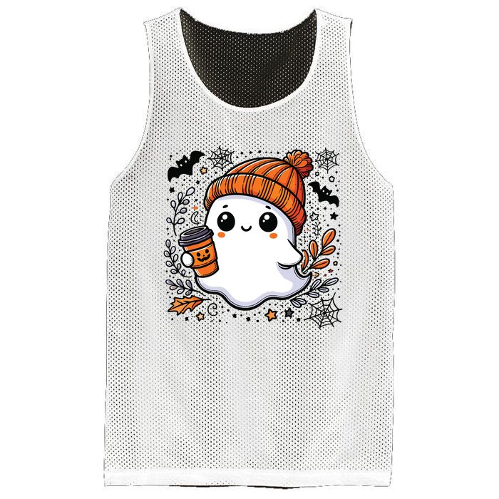 Cute Halloween For Women Halloween Ghost Coffee Women Mesh Reversible Basketball Jersey Tank