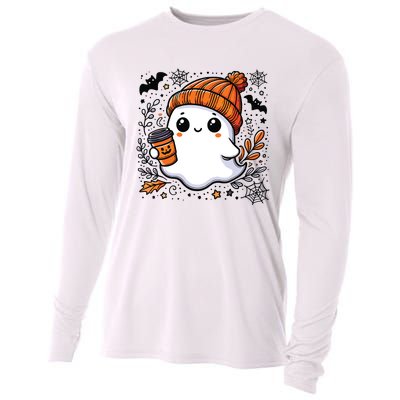 Cute Halloween For Women Halloween Ghost Coffee Women Cooling Performance Long Sleeve Crew