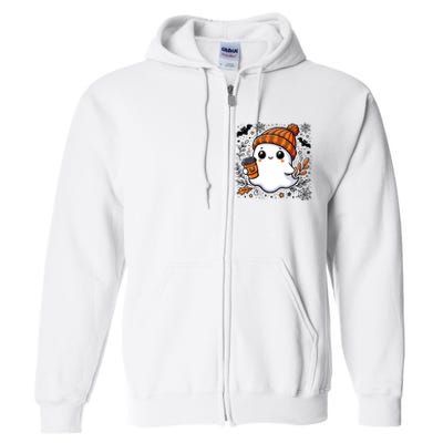 Cute Halloween For Women Halloween Ghost Coffee Women Full Zip Hoodie