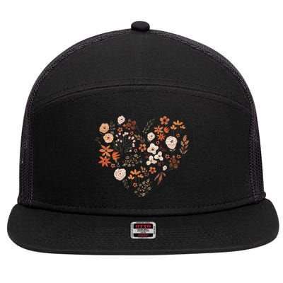 Cute Heart Fall Vibes Autumn Leaves Vintage Thanksgiving 7 Panel Mesh Trucker Snapback Hat