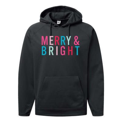 Christmas Holiday Graphic Merry And Bright Long Sleeve Performance Fleece Hoodie