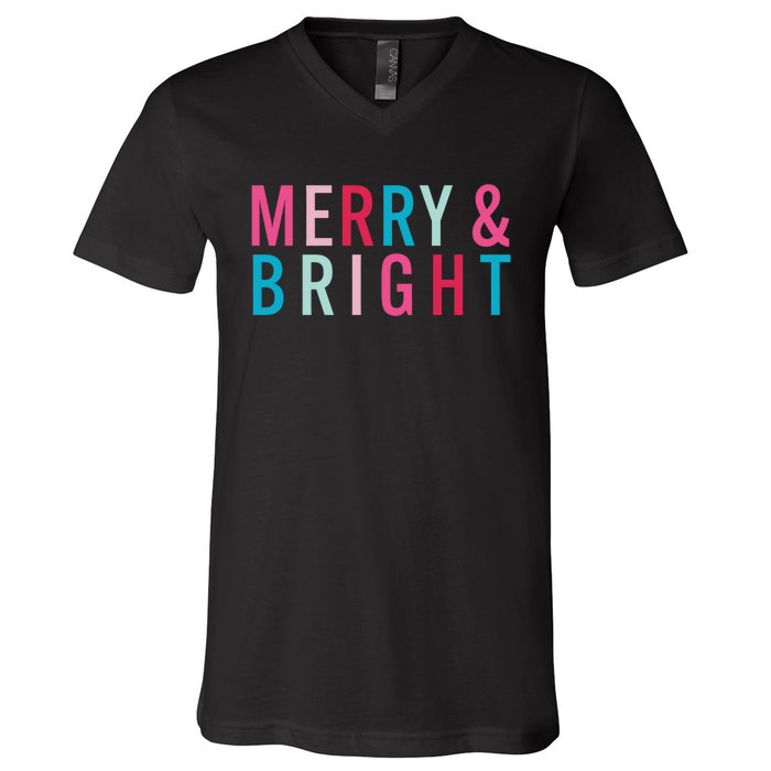 Christmas Holiday Graphic Merry And Bright Long Sleeve V-Neck T-Shirt