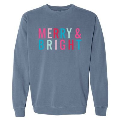 Christmas Holiday Graphic Merry And Bright Long Sleeve Garment-Dyed Sweatshirt