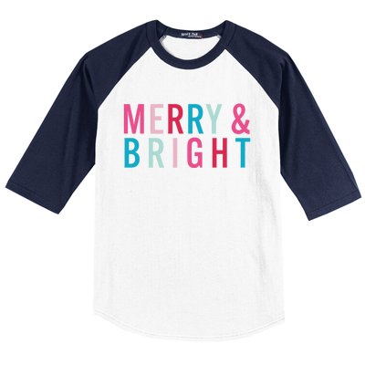 Christmas Holiday Graphic Merry And Bright Long Sleeve Baseball Sleeve Shirt