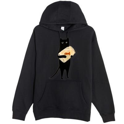 Cat Holding Goldfish Bowl Art Design Premium Pullover Hoodie