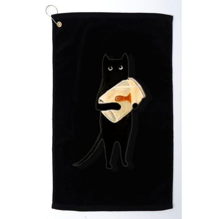 Cat Holding Goldfish Bowl Art Design Golf Towel