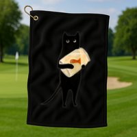 Cat Holding Goldfish Bowl Art Design Golf Towel