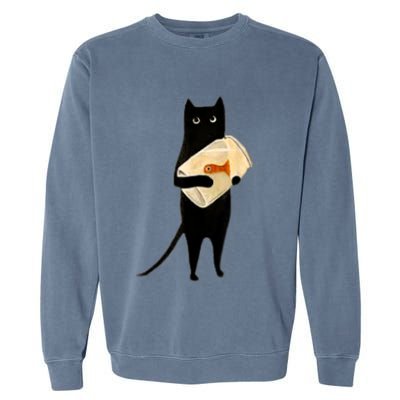 Cat Holding Goldfish Bowl Art Design Garment-Dyed Sweatshirt